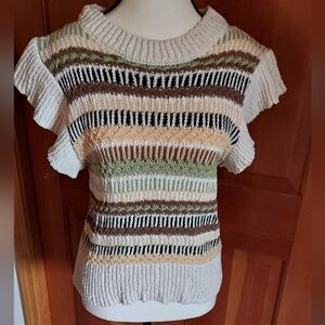 Crewneck NWT cap sleeve neutral striped sweater size Medium